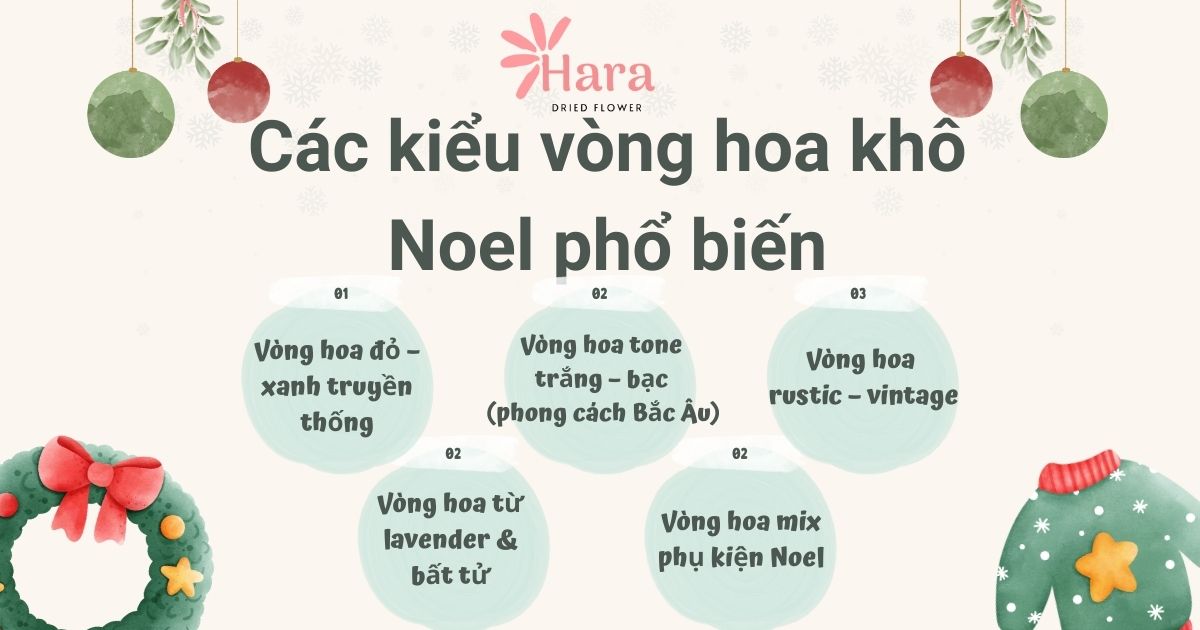 Một số kiểu cách vòng hoa khô Noel phổ biến nhất
