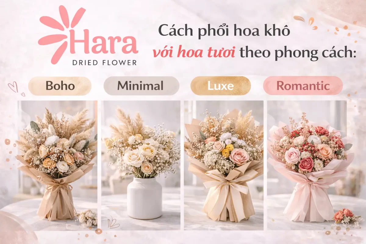 Phối hoa khô vào bó hoa tươi theo từng kiểu phong cách