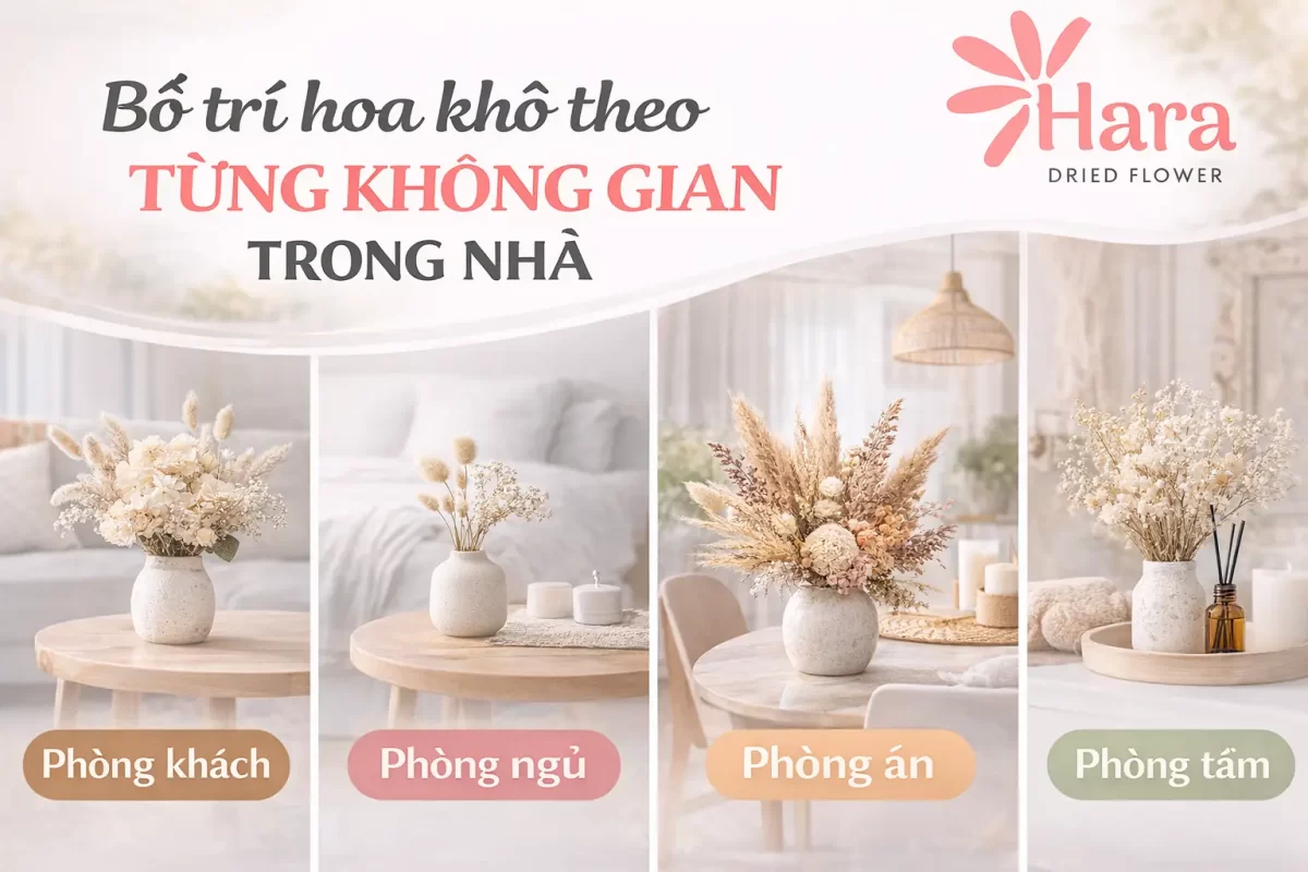 Bố trí hoa khô trong trang trí nhà cho từng không gian