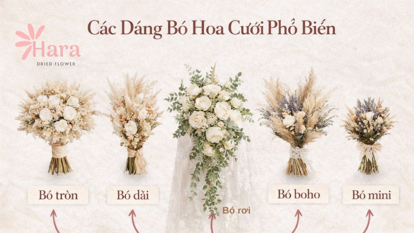 Một số dáng bó hoa cưới phổ biến nhất hiện nay
